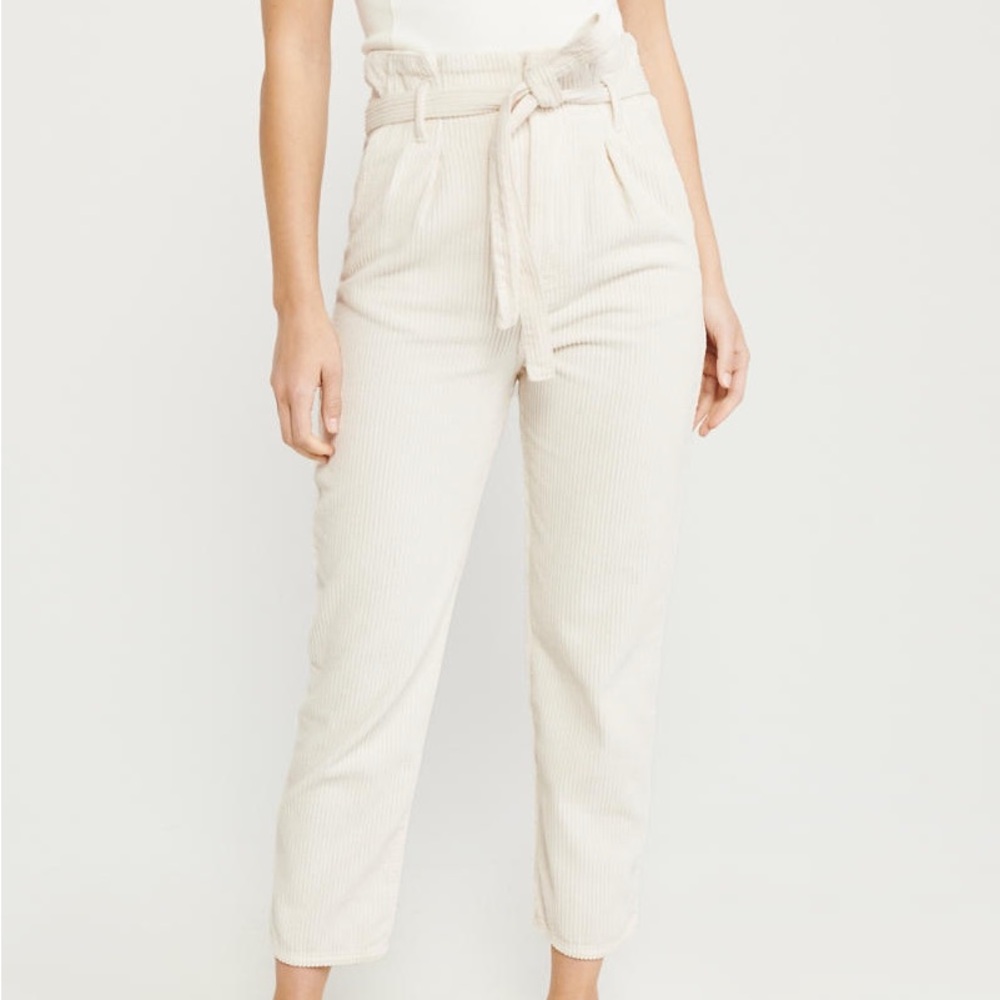 Abercrombie and Fitch White Cream High Rise Corduroy Corded Pants Trousers